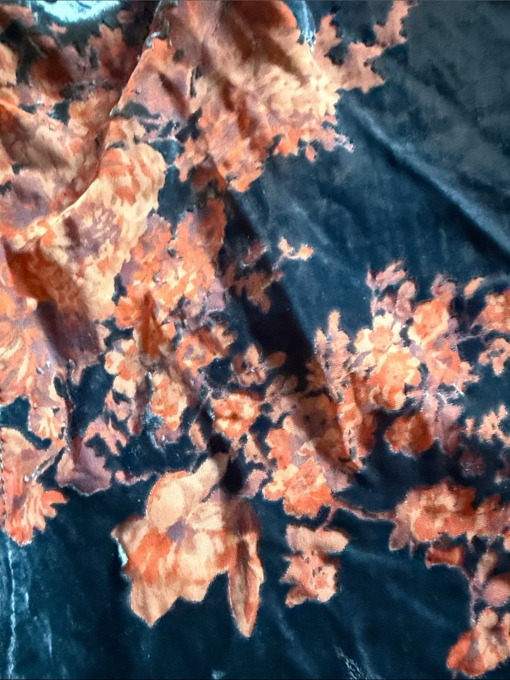 Cost Plus World Market Black Velvet Jacket with Orange Floral Print